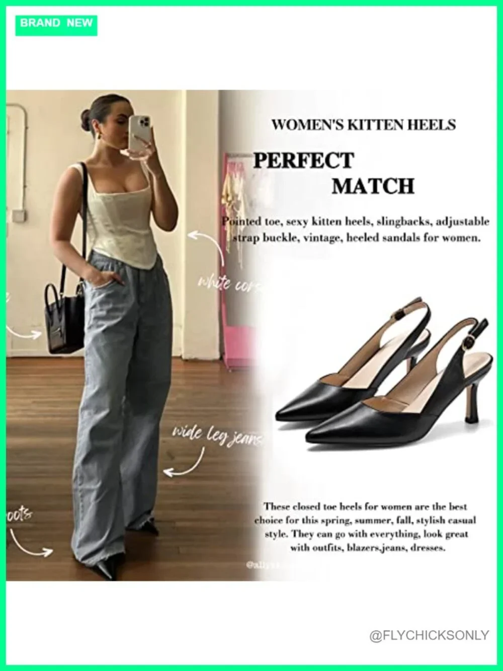 Faux Leather Slingback Kitten Heels Closed Pointed Toe Backless Pumps